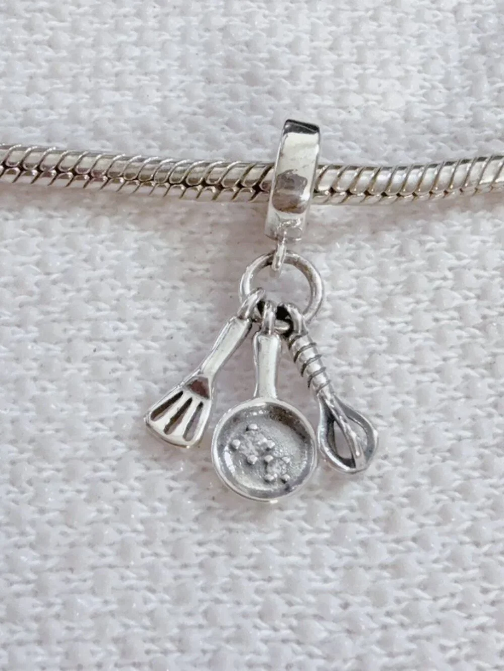 Frying Pan & Whisk, Spatula Dangle Silver Charm For Pandora Bracelet Necklace